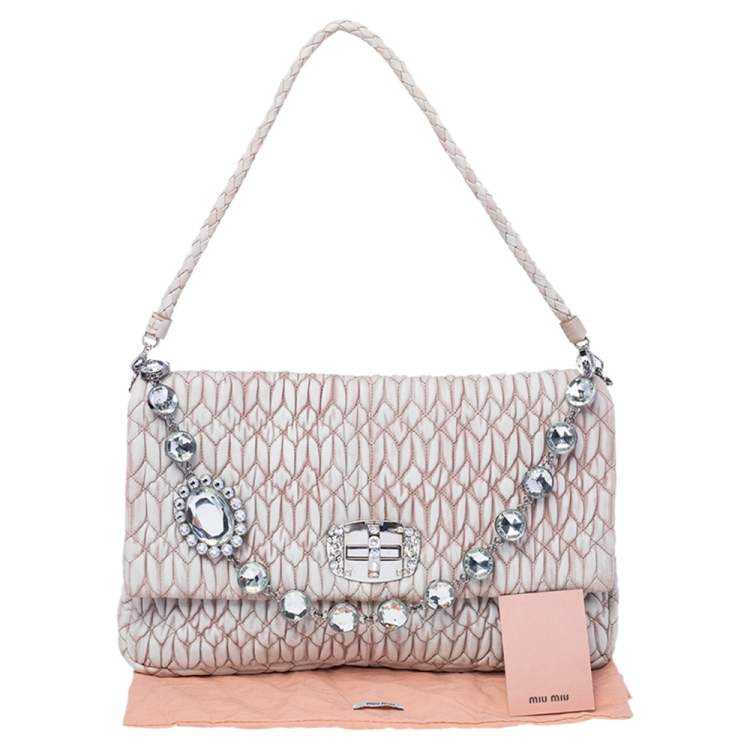 Pre Owned Miu Miu Beige Leather Crystal Embellished  Matelassé Shoulder Bag