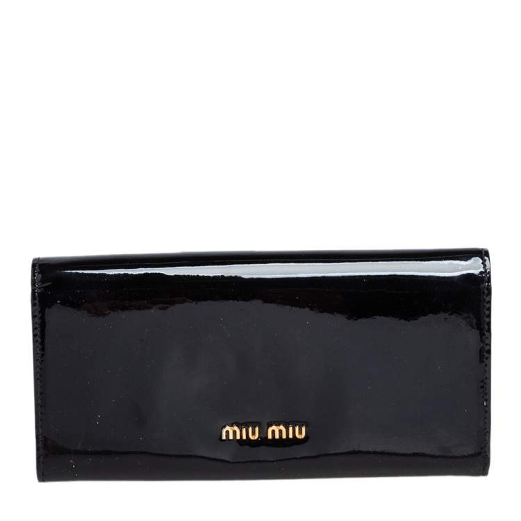 Pre Owned Miu Miu Black Patent Leather Bow Continental Wallet
