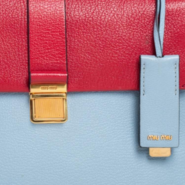 Pre Owned Miu Miu Two Tone Leather Madras Top Handle Bag