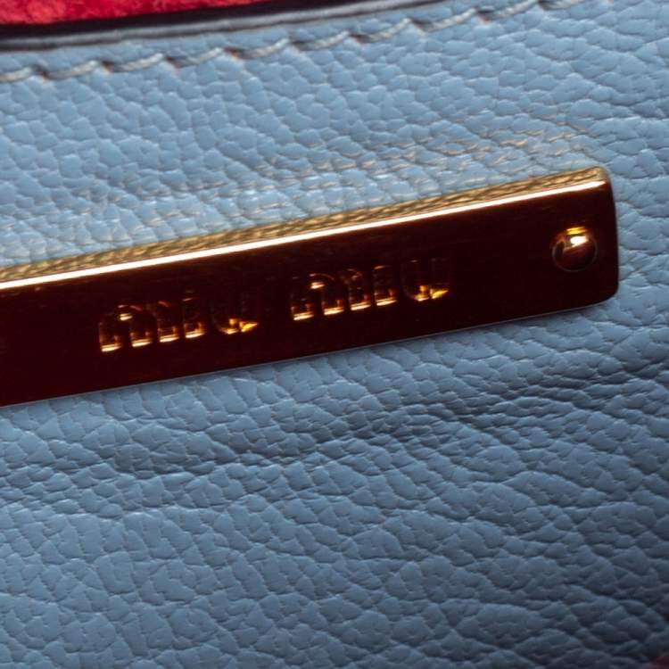 Pre Owned Miu Miu Two Tone Leather Madras Top Handle Bag