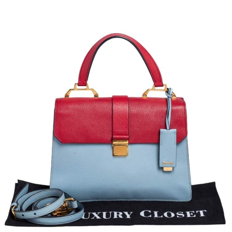 Pre Owned Miu Miu Two Tone Leather Madras Top Handle Bag