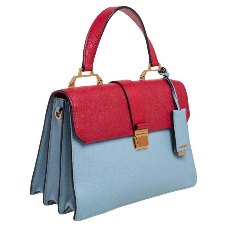 Pre Owned Miu Miu Two Tone Leather Madras Top Handle Bag
