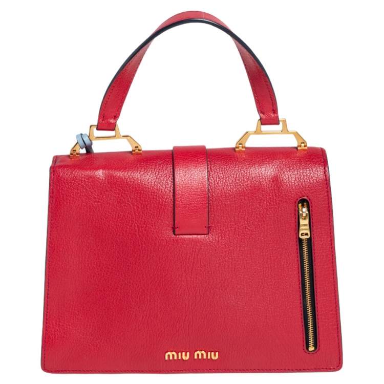 Pre Owned Miu Miu Two Tone Leather Madras Top Handle Bag