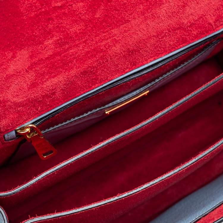 Pre Owned Miu Miu Two Tone Leather Madras Top Handle Bag