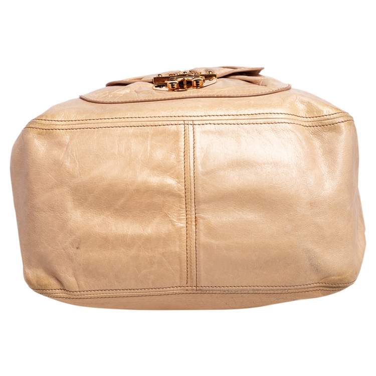 Pre Owned Miu Miu Beige Leather Front Pocket Hobo