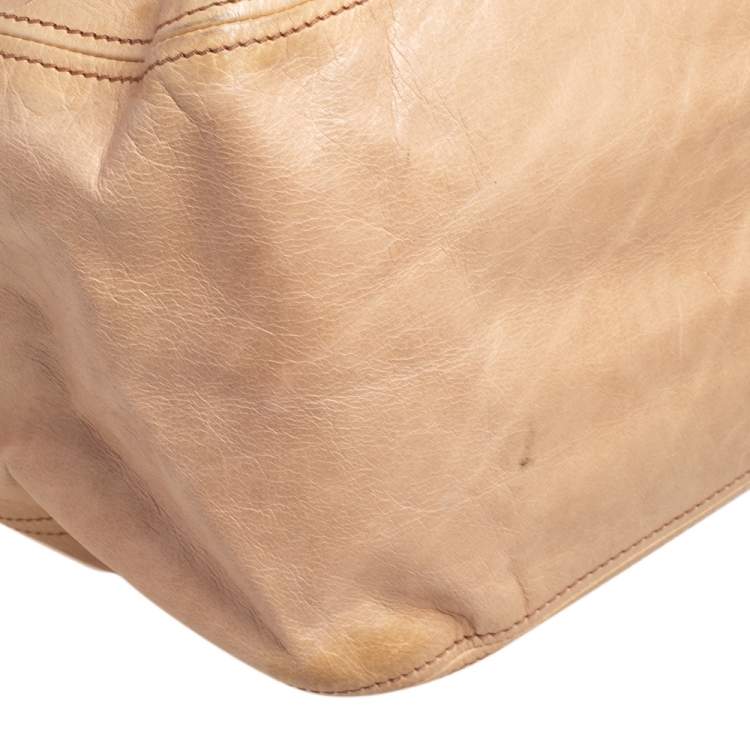 Pre Owned Miu Miu Beige Leather Front Pocket Hobo