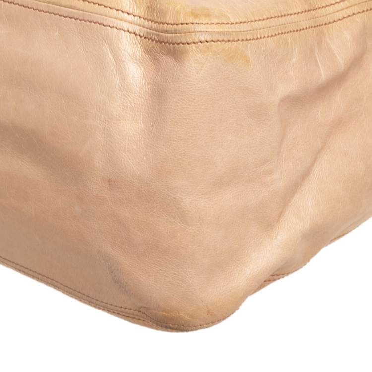 Pre Owned Miu Miu Beige Leather Front Pocket Hobo