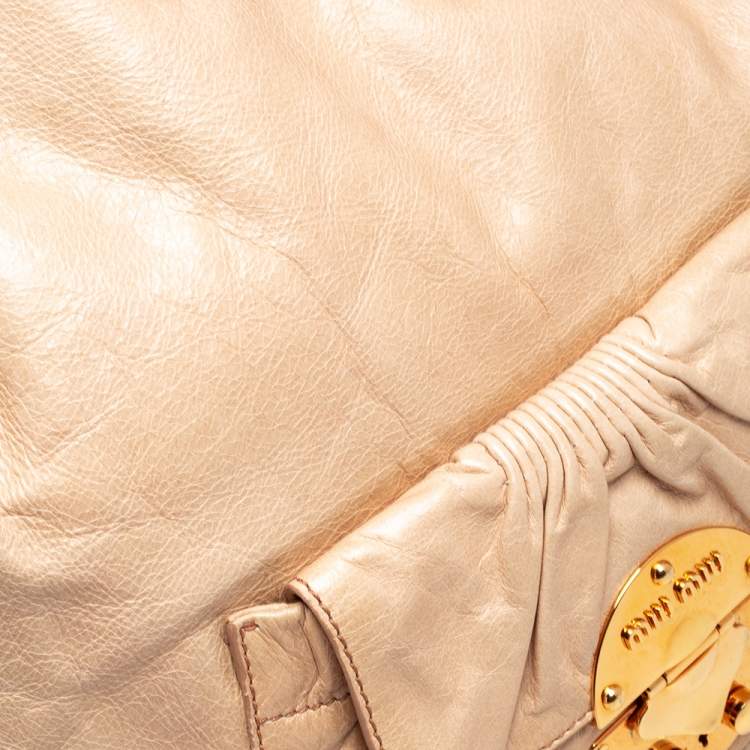 Pre Owned Miu Miu Beige Leather Front Pocket Hobo