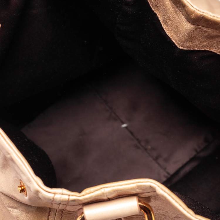 Pre Owned Miu Miu Beige Leather Front Pocket Hobo