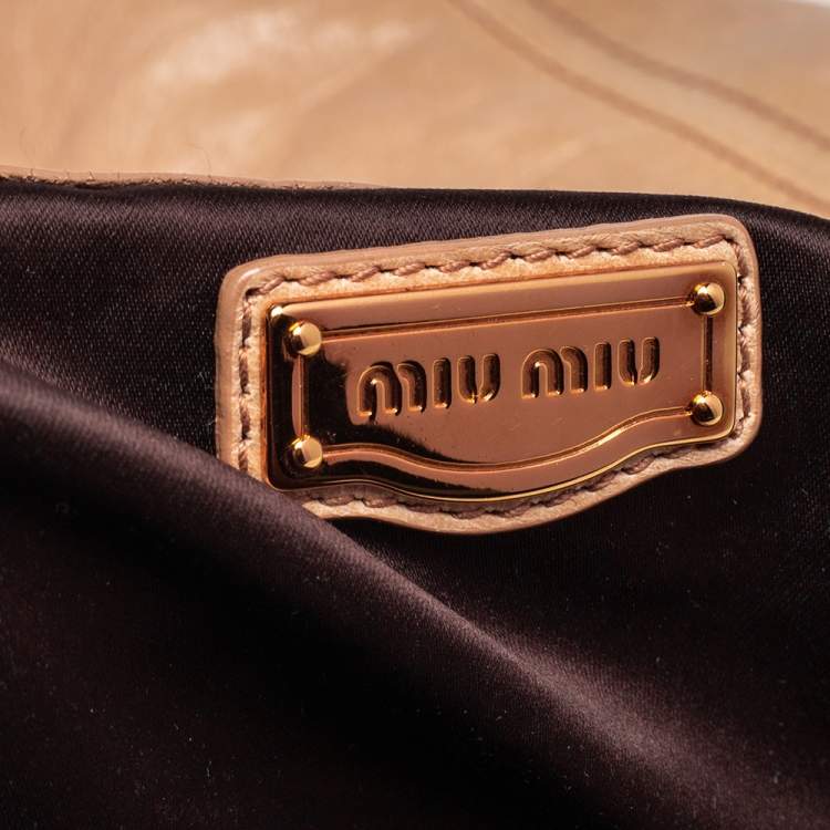 Pre Owned Miu Miu Beige Leather Front Pocket Hobo