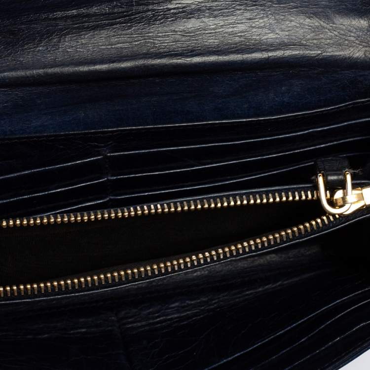 Pre Owned Miu Miu Navy Blue Leather Flap Continental Wallet