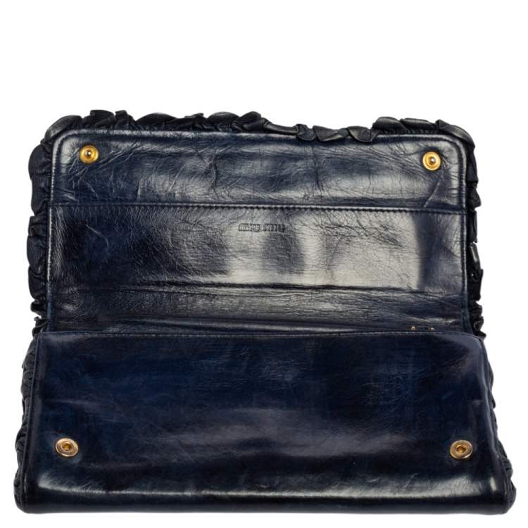 Pre Owned Miu Miu Navy Blue Leather Flap Continental Wallet