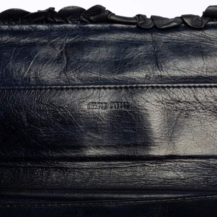 Pre Owned Miu Miu Navy Blue Leather Flap Continental Wallet