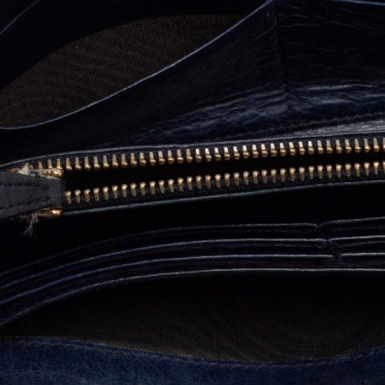 Pre Owned Miu Miu Navy Blue Leather Flap Continental Wallet