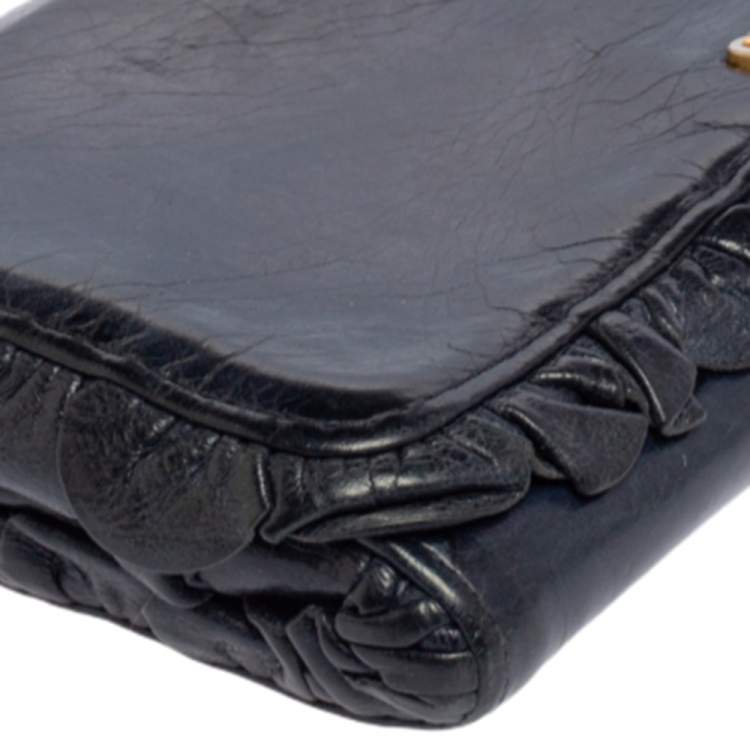 Pre Owned Miu Miu Navy Blue Leather Flap Continental Wallet