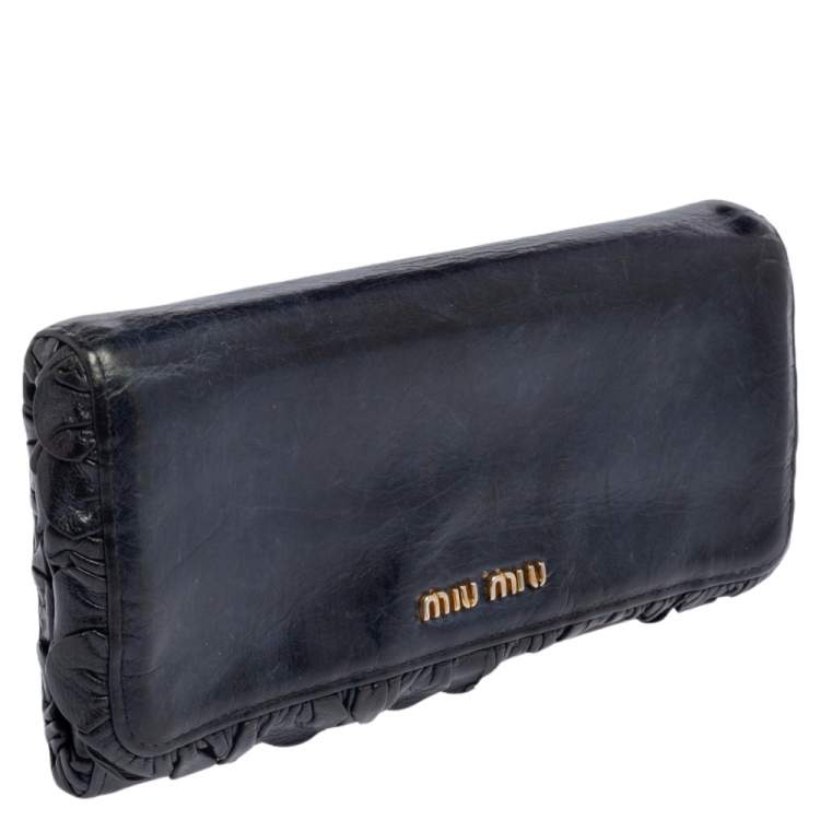 Pre Owned Miu Miu Navy Blue Leather Flap Continental Wallet