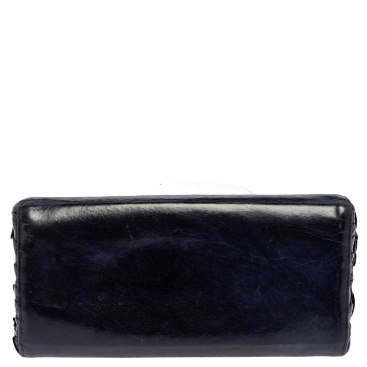 Pre Owned Miu Miu Navy Blue Leather Flap Continental Wallet