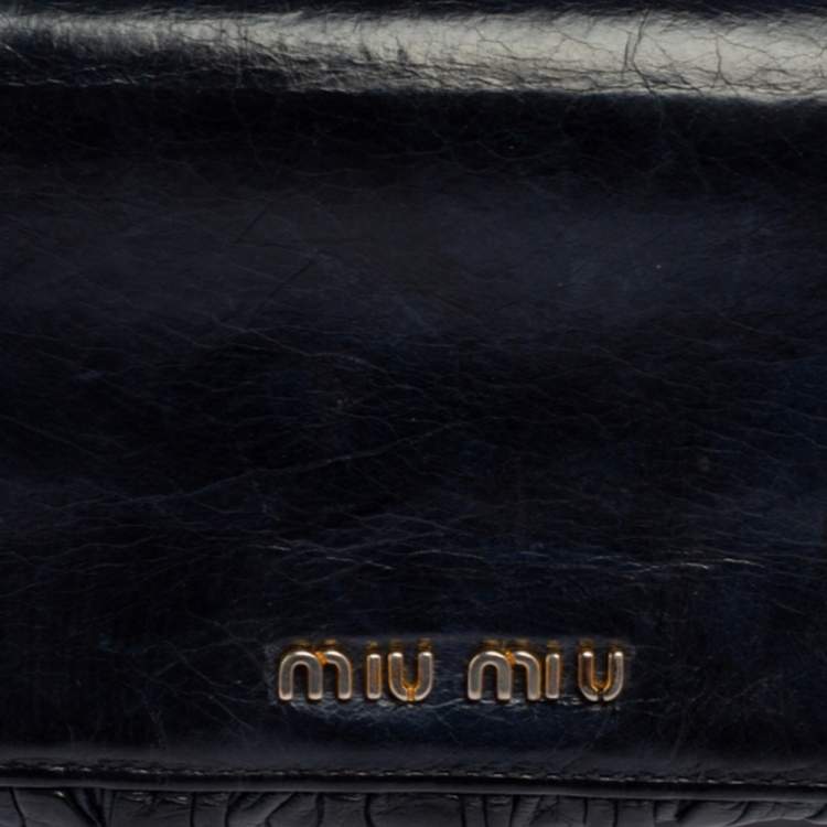 Pre Owned Miu Miu Navy Blue Leather Flap Continental Wallet