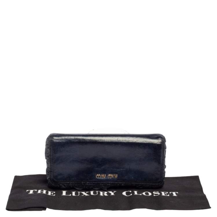 Pre Owned Miu Miu Navy Blue Leather Flap Continental Wallet
