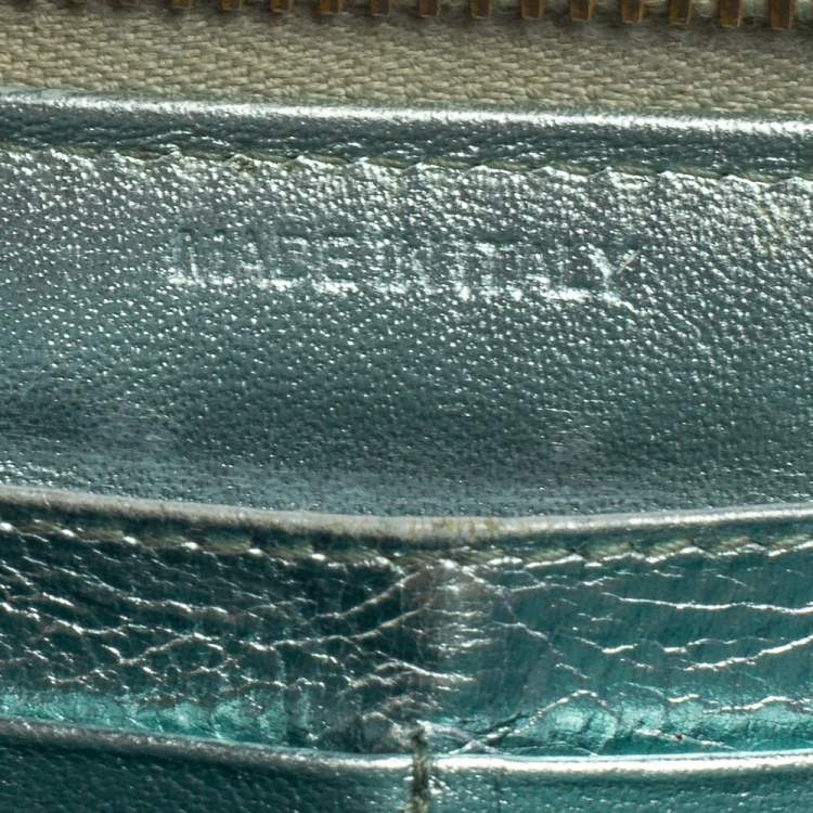 Pre Owned Miu Miu Metallic Blue Leather Zip Around Wallet