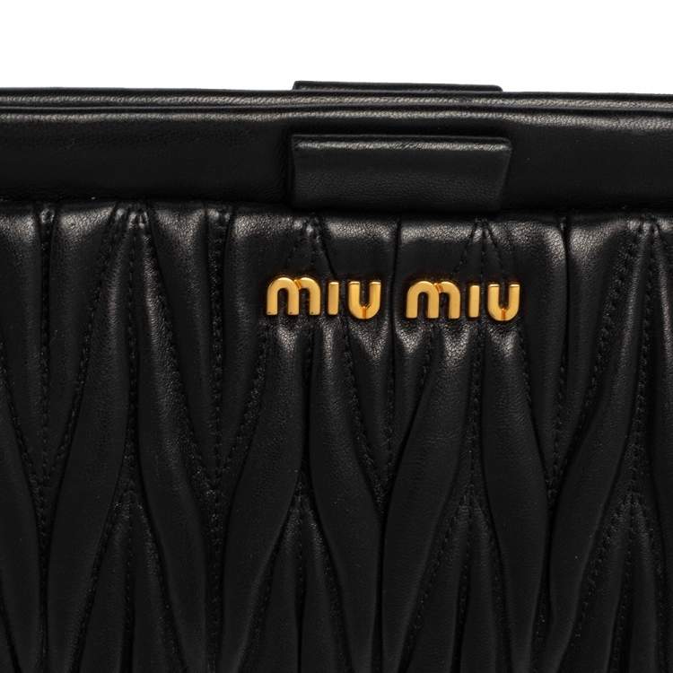 Pre Owned Miu Miu Black Matelassé Leather Frame Clutch Bag