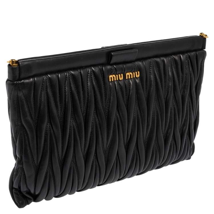 Pre Owned Miu Miu Black Matelassé Leather Frame Clutch Bag