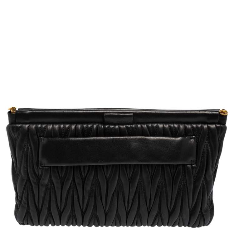 Pre Owned Miu Miu Black Matelassé Leather Frame Clutch Bag