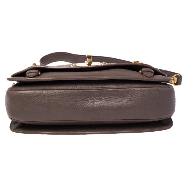 Pre Owned Miu Miu Grey Leather East West Pattina Cervo Messenger Bag