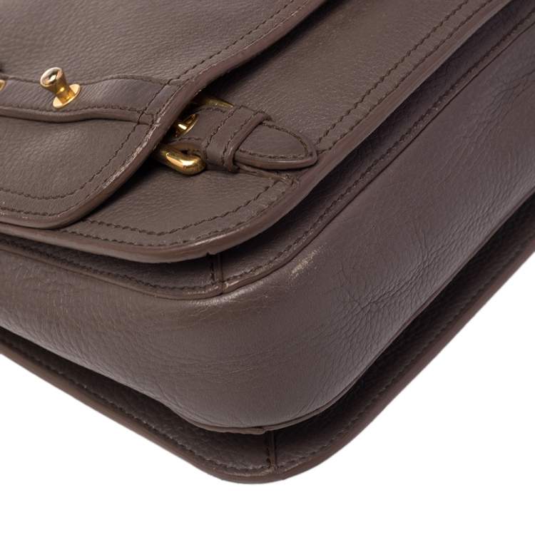 Pre Owned Miu Miu Grey Leather East West Pattina Cervo Messenger Bag