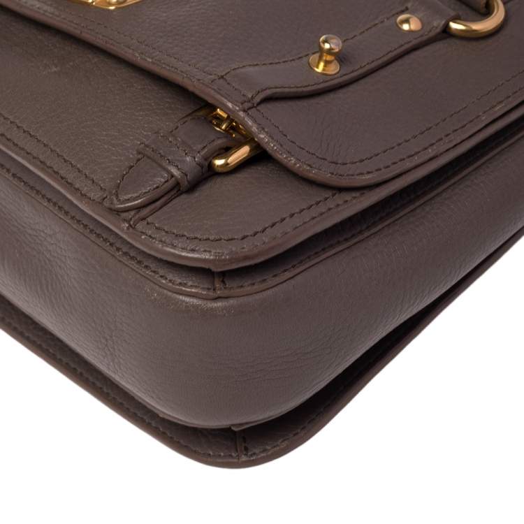 Pre Owned Miu Miu Grey Leather East West Pattina Cervo Messenger Bag