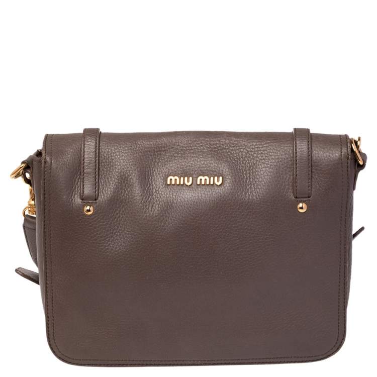 Pre Owned Miu Miu Grey Leather East West Pattina Cervo Messenger Bag