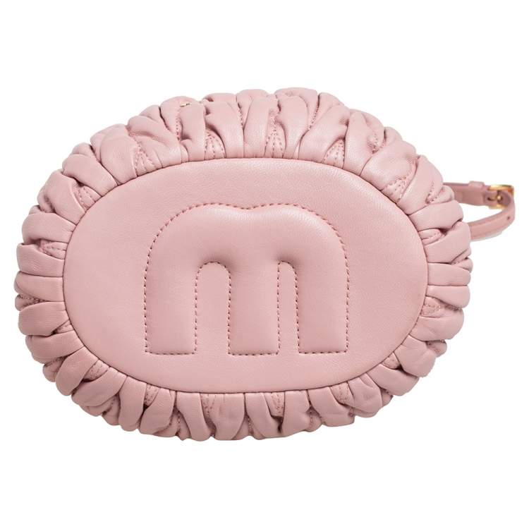 Pre Owned Miu Miu Pink Matelassé Leather Drawstring Bucket Bag