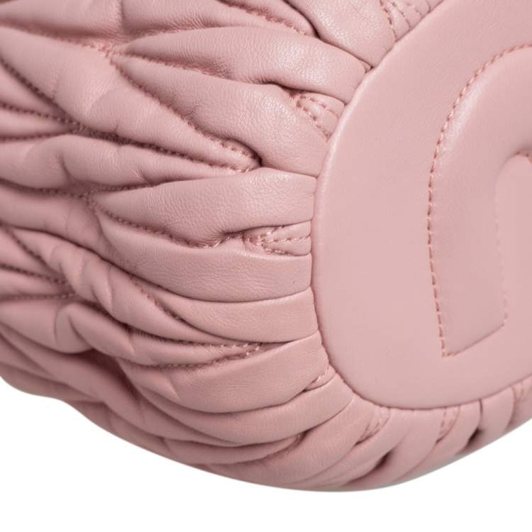 Pre Owned Miu Miu Pink Matelassé Leather Drawstring Bucket Bag