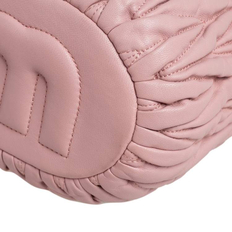 Pre Owned Miu Miu Pink Matelassé Leather Drawstring Bucket Bag