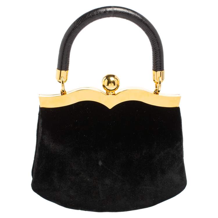 Pre Owned Miu Miu Black Velvet Frame Clutch Top Handle Bag