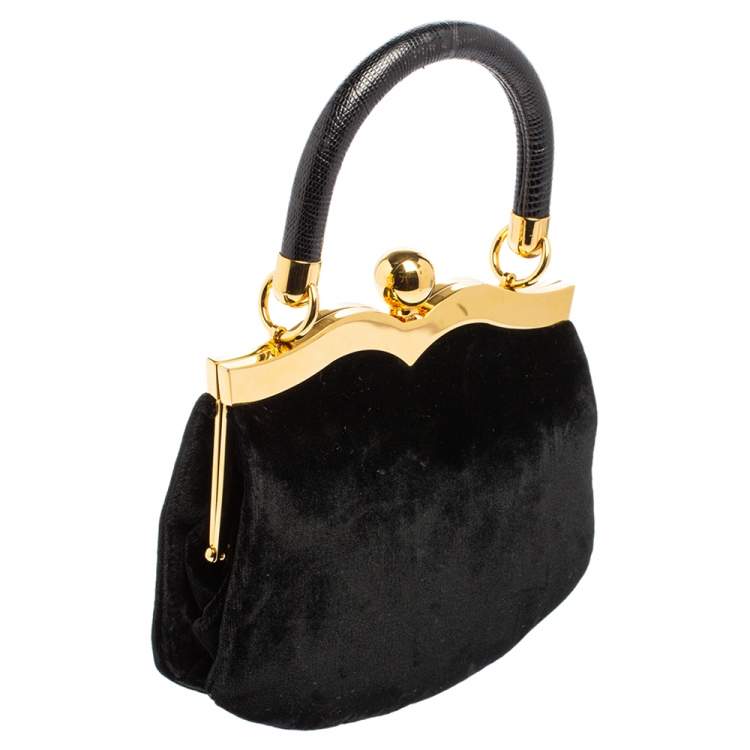 Pre Owned Miu Miu Black Velvet Frame Clutch Top Handle Bag