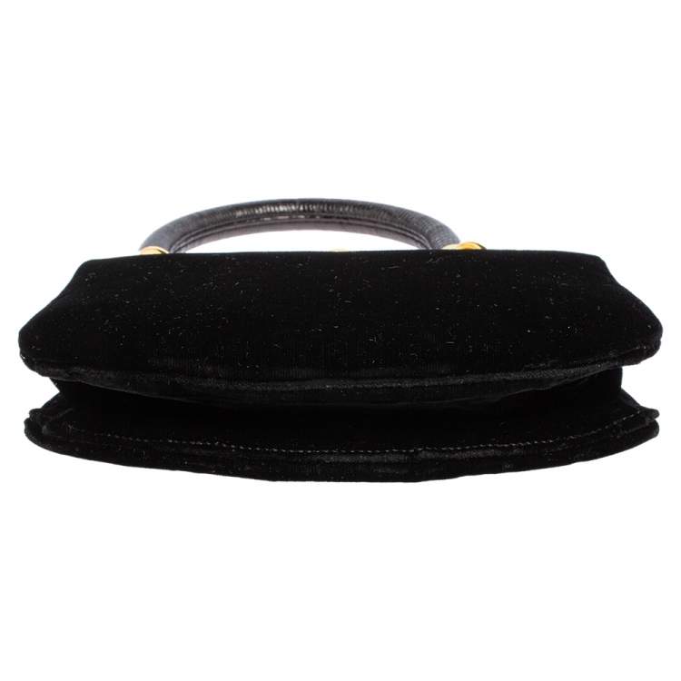 Pre Owned Miu Miu Black Velvet Frame Clutch Top Handle Bag