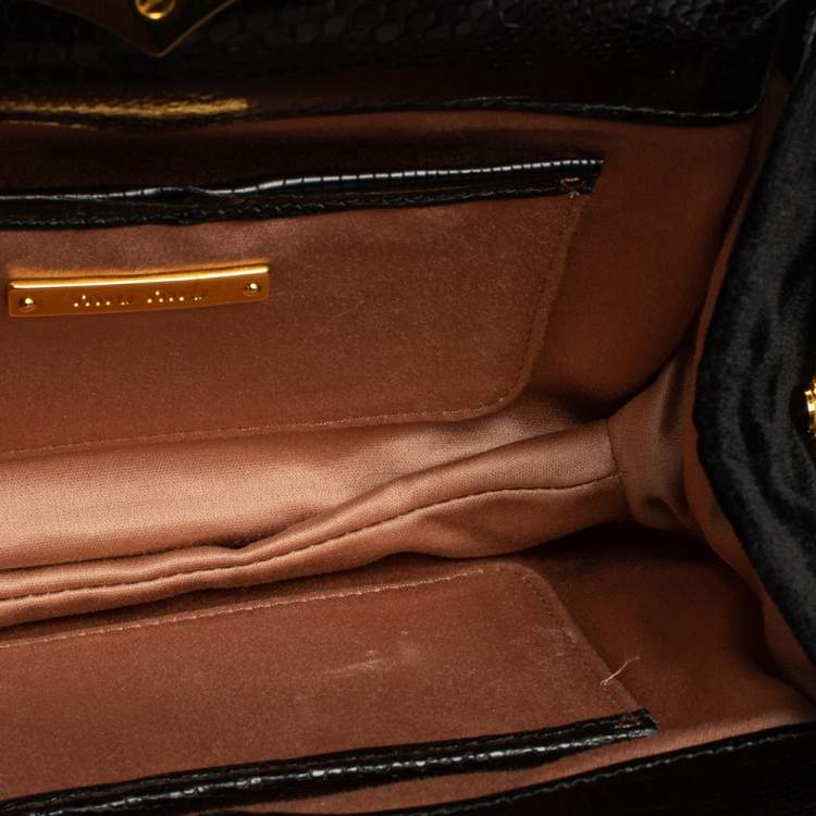 Pre Owned Miu Miu Black Velvet Frame Clutch Top Handle Bag