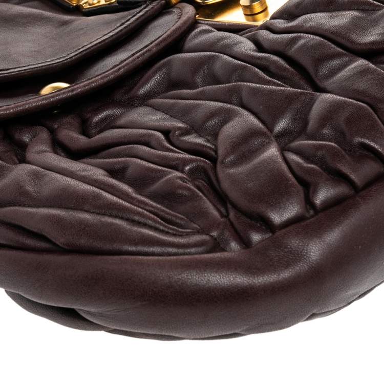 Pre Owned Miu Miu Burgundy Matelassé Leather Coffer Hobo