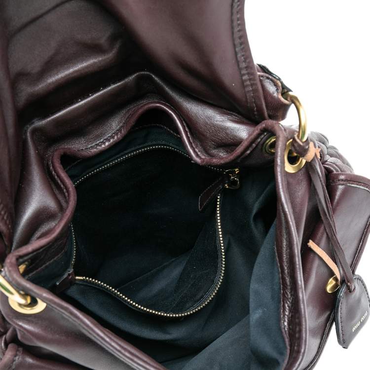 Pre Owned Miu Miu Burgundy Matelassé Leather Coffer Hobo