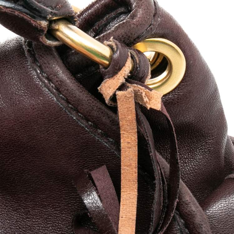 Pre Owned Miu Miu Burgundy Matelassé Leather Coffer Hobo