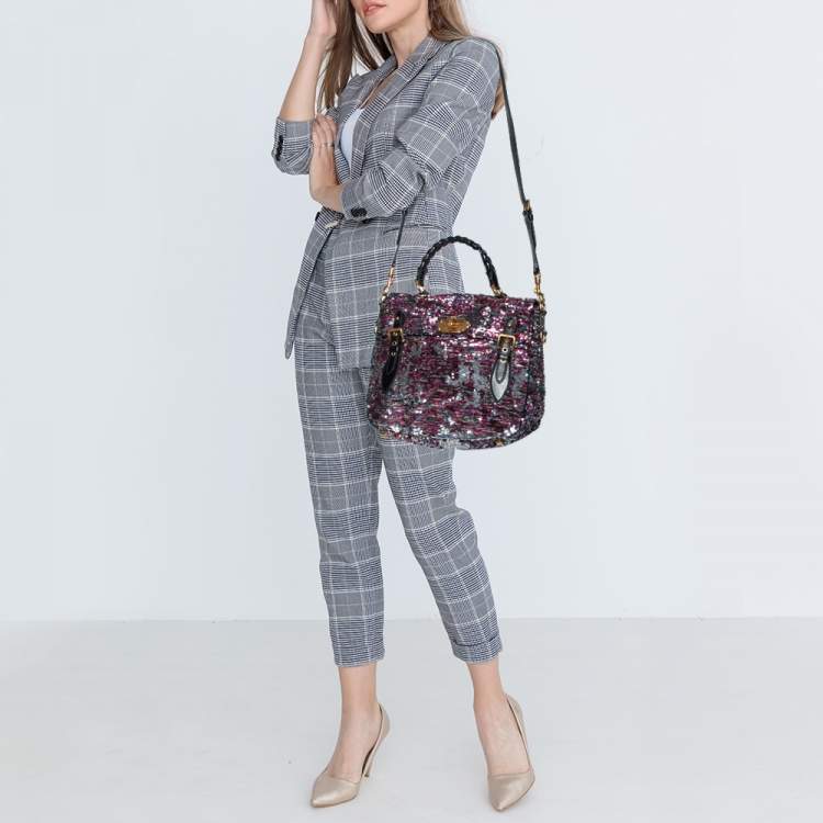 Pre Owned Miu Miu Multicolor Paillette Sequins Turnlock Top Handle Bag