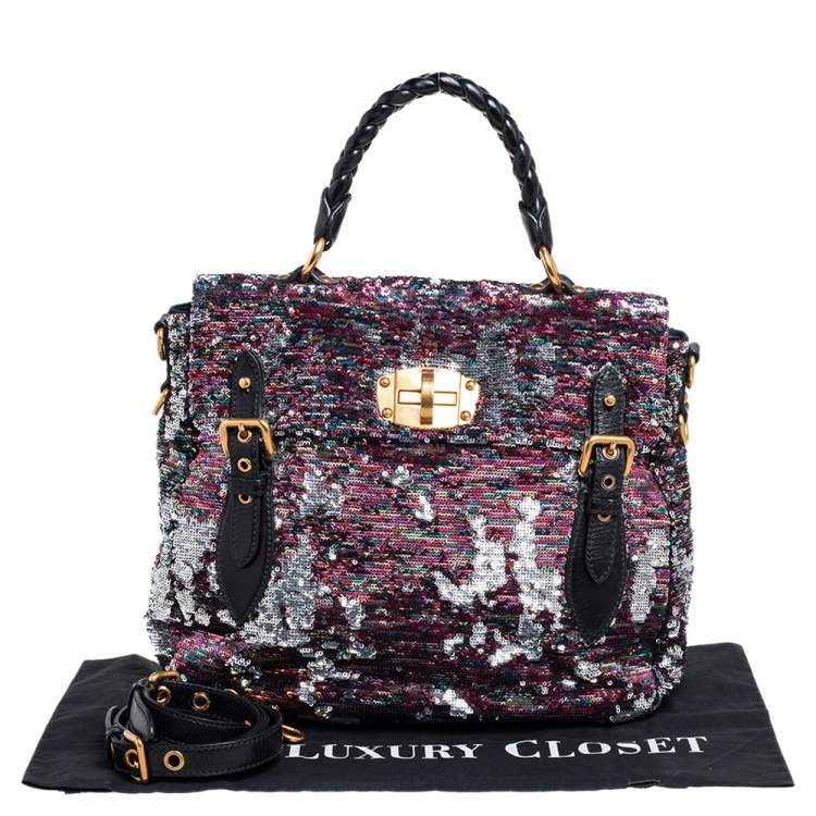 Pre Owned Miu Miu Multicolor Paillette Sequins Turnlock Top Handle Bag