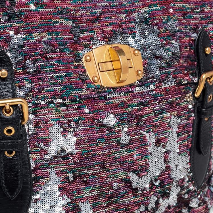 Pre Owned Miu Miu Multicolor Paillette Sequins Turnlock Top Handle Bag