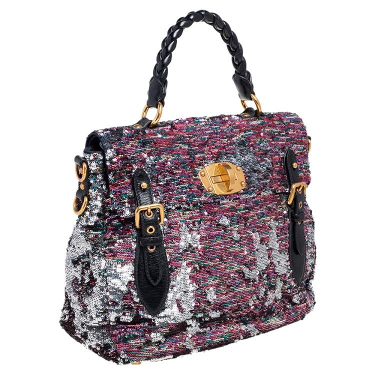 Pre Owned Miu Miu Multicolor Paillette Sequins Turnlock Top Handle Bag