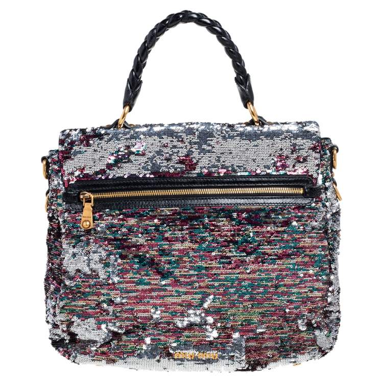 Pre Owned Miu Miu Multicolor Paillette Sequins Turnlock Top Handle Bag