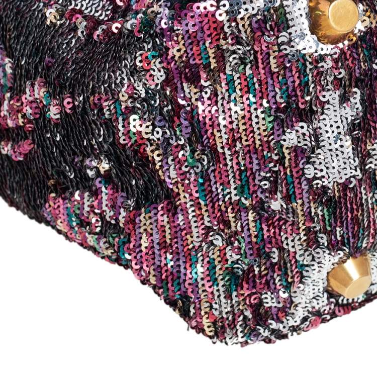 Pre Owned Miu Miu Multicolor Paillette Sequins Turnlock Top Handle Bag