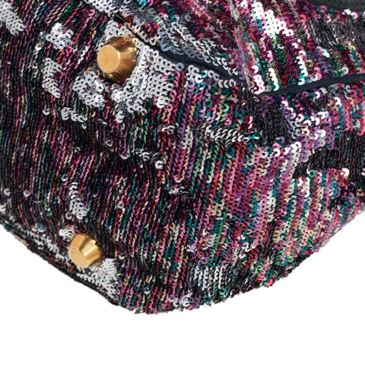 Pre Owned Miu Miu Multicolor Paillette Sequins Turnlock Top Handle Bag