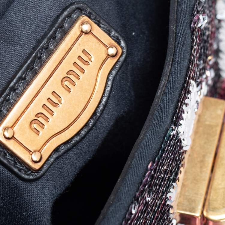 Pre Owned Miu Miu Multicolor Paillette Sequins Turnlock Top Handle Bag