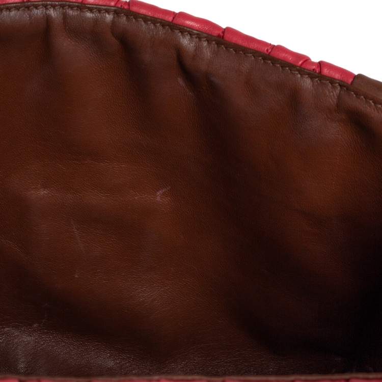Pre Owned Miu Miu Brown/Coral Matelasse Leather Top Handle Bag